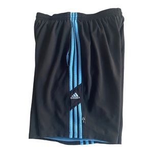 Men’s Adidas Climalite Black w/ Blue Stripes Mesh Lined Swim Shorts Size M